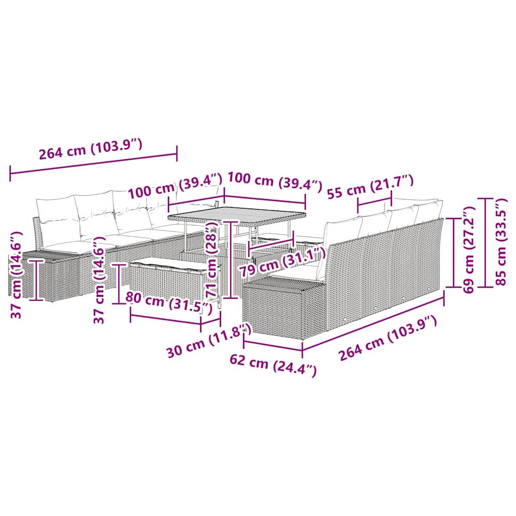 Tuinbankenset met kussen 11 pcs Beige poly rattan is nu te koop bij PeponiXL, paradijselijk wonen!