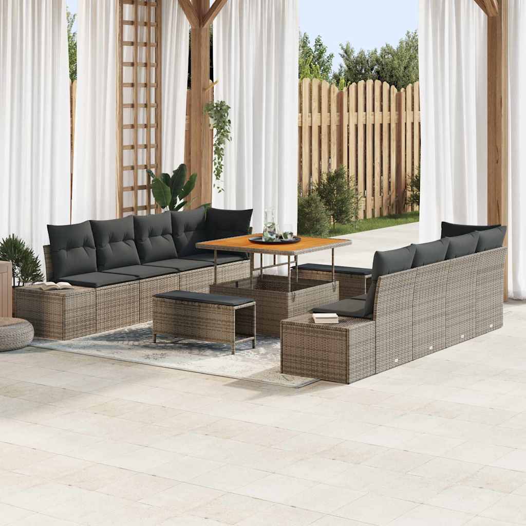 Tuinbankenset met kussen 11 pcs Grijs poly rattan is nu te koop bij PeponiXL, paradijselijk wonen!