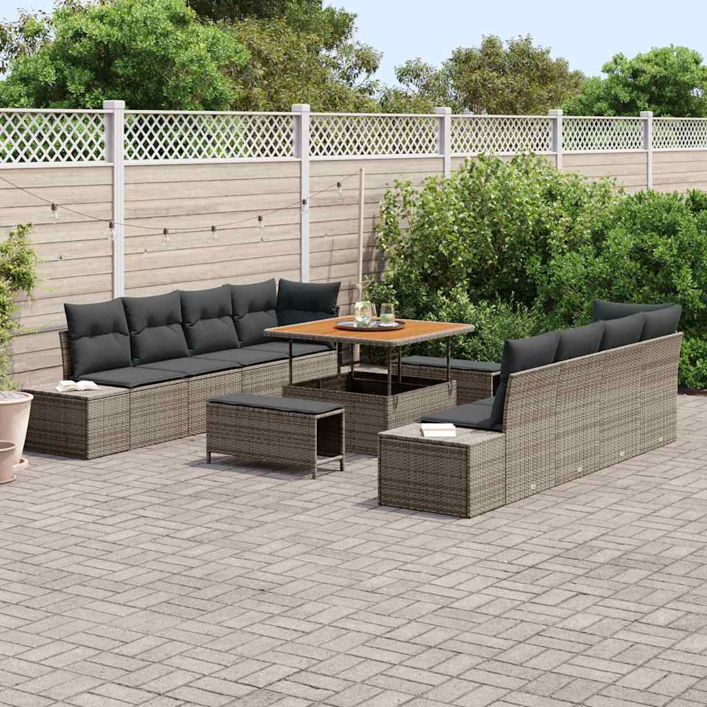 Tuinbankenset met kussen 11 pcs Grijs poly rattan is nu te koop bij PeponiXL, paradijselijk wonen!