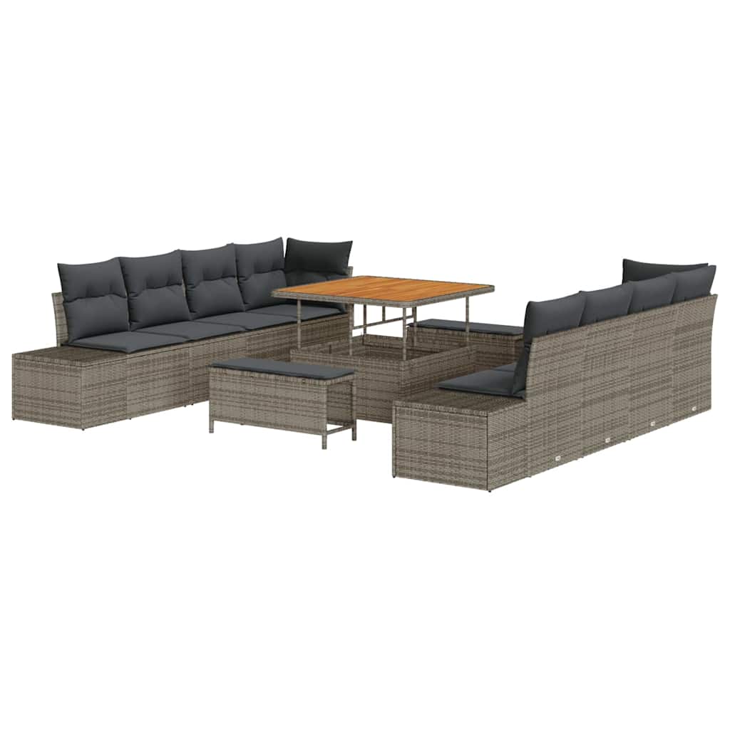 Tuinbankenset met kussen 11 pcs Grijs poly rattan is nu te koop bij PeponiXL, paradijselijk wonen!