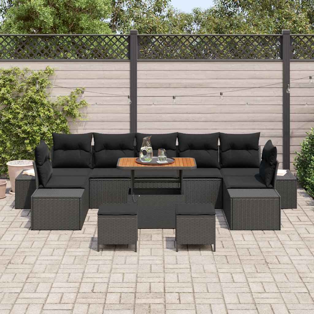Tuinbankenset met kussen 10 pcs Zwart poly rattan is nu te koop bij PeponiXL, paradijselijk wonen!