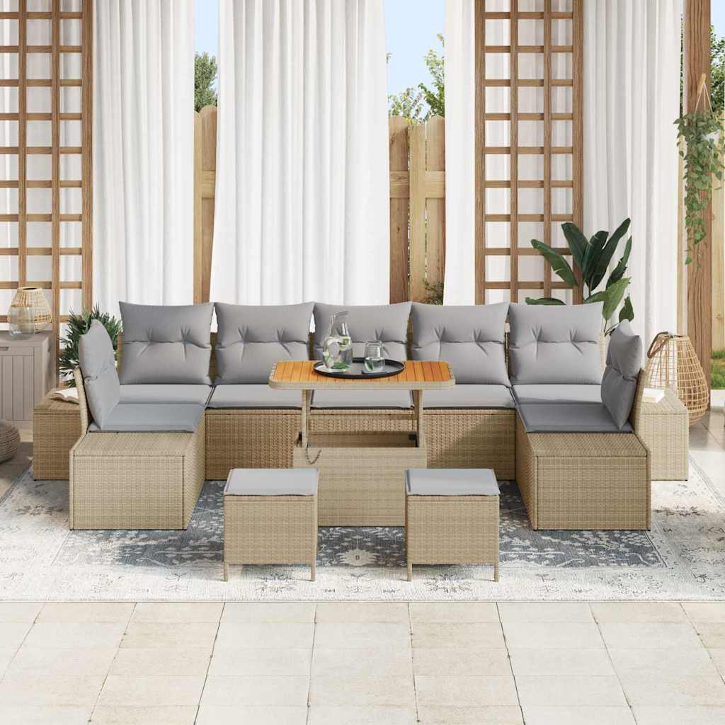 Tuinbankenset met kussen 10 pcs Beige poly rattan is nu te koop bij PeponiXL, paradijselijk wonen!