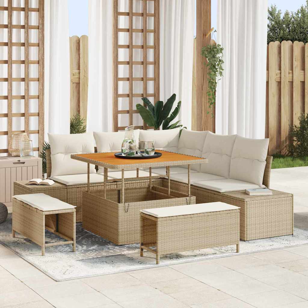 Tuinbankenset met kussen 8 pcs Beige poly rattan