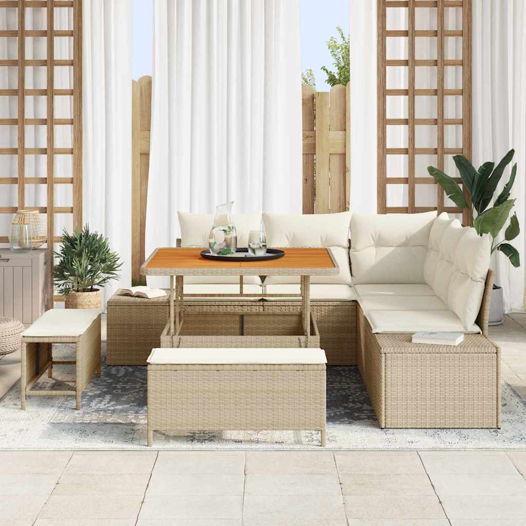 Tuinbankenset met kussen 8 pcs Beige poly rattan