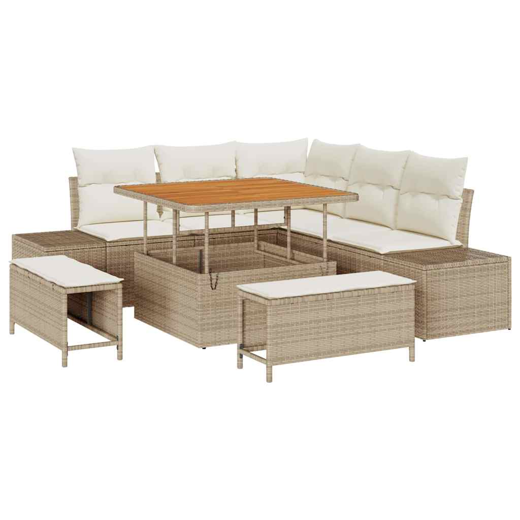 Tuinbankenset met kussen 8 pcs Beige poly rattan