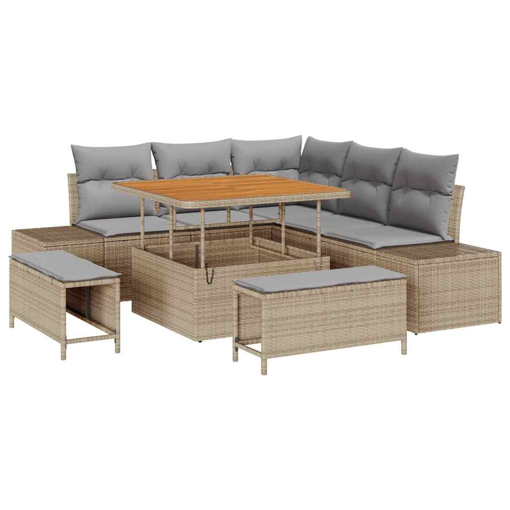 Tuinbankenset met kussen 8 pcs Beige poly rattan is nu te koop bij PeponiXL, paradijselijk wonen!
