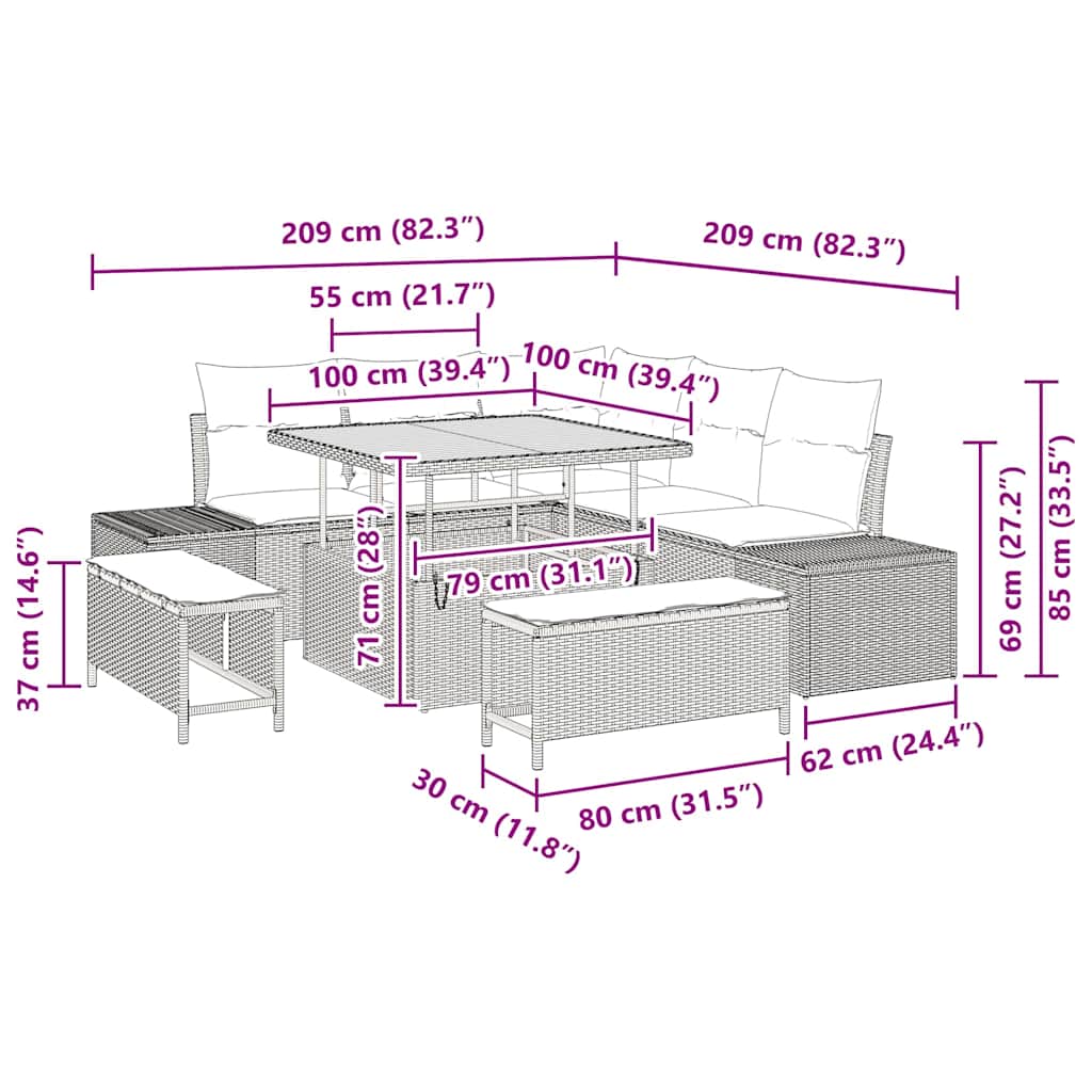 Tuinbankenset met kussen 8 pcs Beige poly rattan is nu te koop bij PeponiXL, paradijselijk wonen!