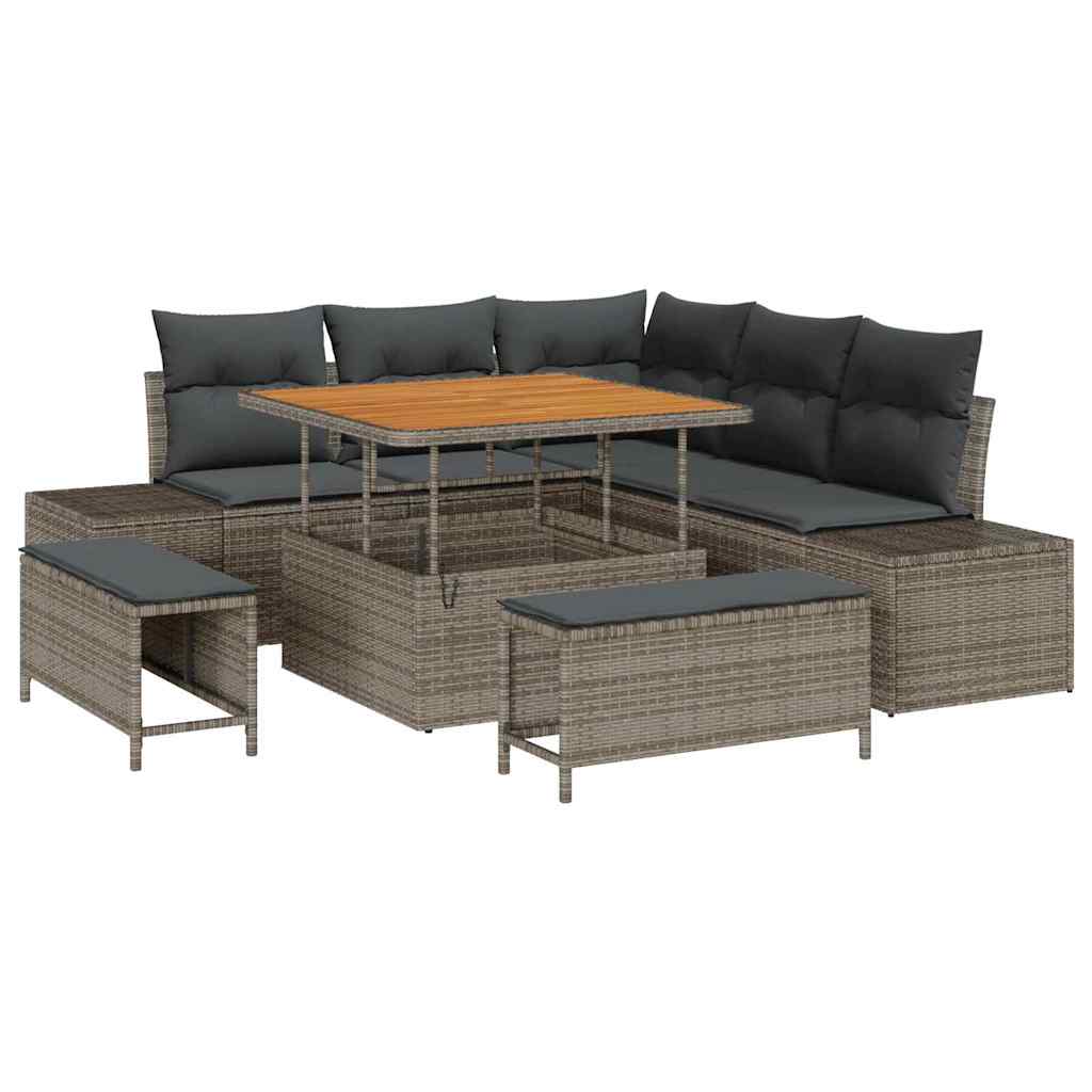 Tuinbankenset met kussen 8 pcs Grijs poly rattan is nu te koop bij PeponiXL, paradijselijk wonen!