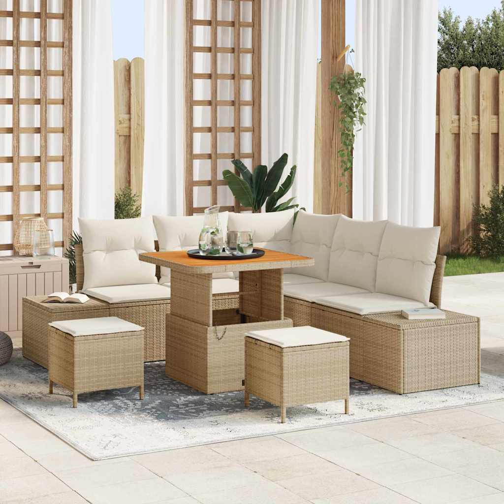 Tuinbankenset met kussen 8 pcs Beige poly rattan