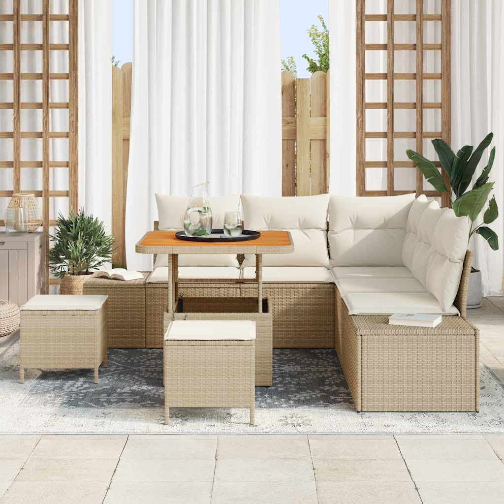 Tuinbankenset met kussen 8 pcs Beige poly rattan