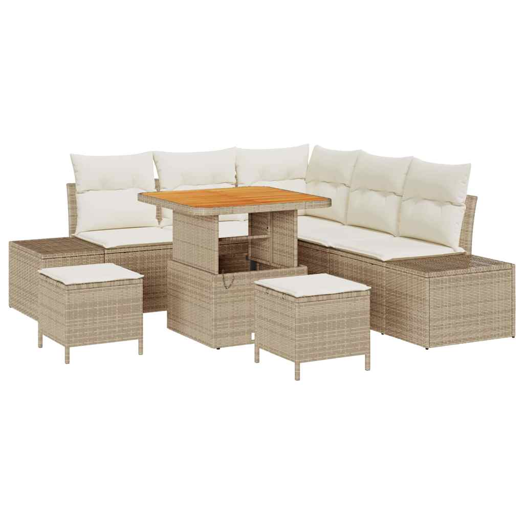 Tuinbankenset met kussen 8 pcs Beige poly rattan