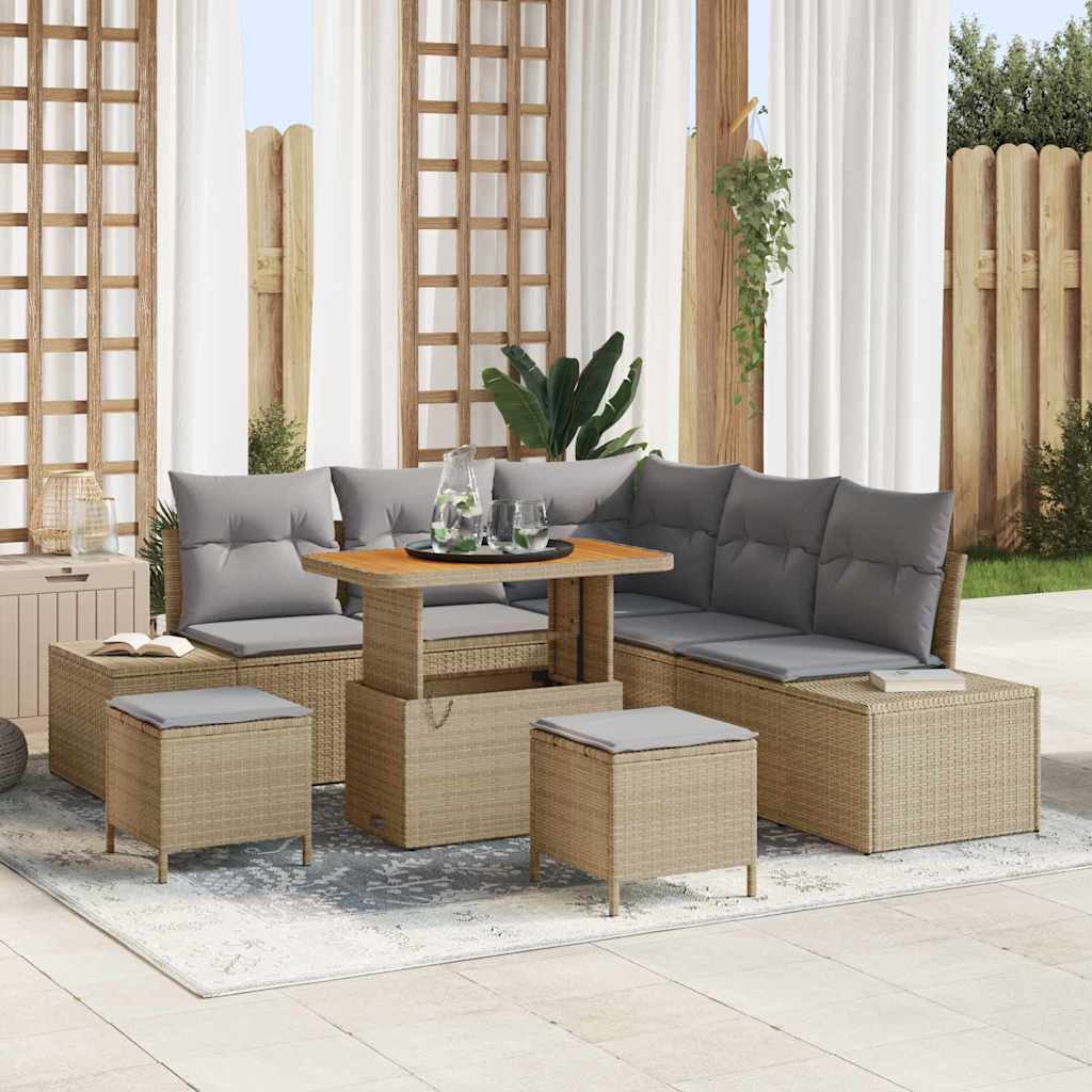 Tuinbankenset met kussen 8 pcs Beige poly rattan is nu te koop bij PeponiXL, paradijselijk wonen!
