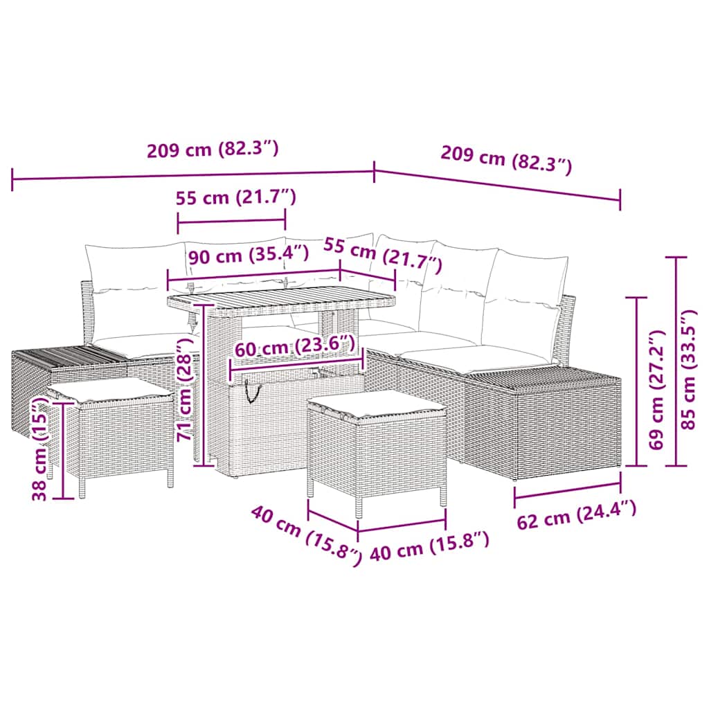 Tuinbankenset met kussen 8 pcs Grijs poly rattan is nu te koop bij PeponiXL, paradijselijk wonen!