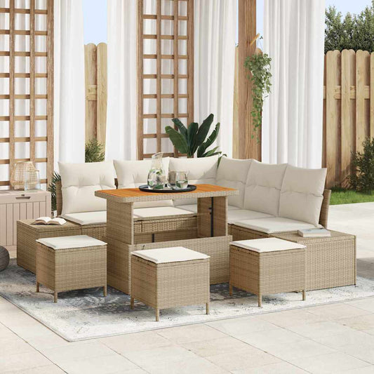 Tuinbankenset met kussen 9 pcs Beige poly rattan is nu te koop bij PeponiXL, paradijselijk wonen!