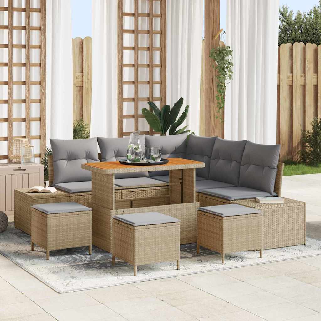 Tuinbankenset met kussen 9 pcs Beige poly rattan is nu te koop bij PeponiXL, paradijselijk wonen!