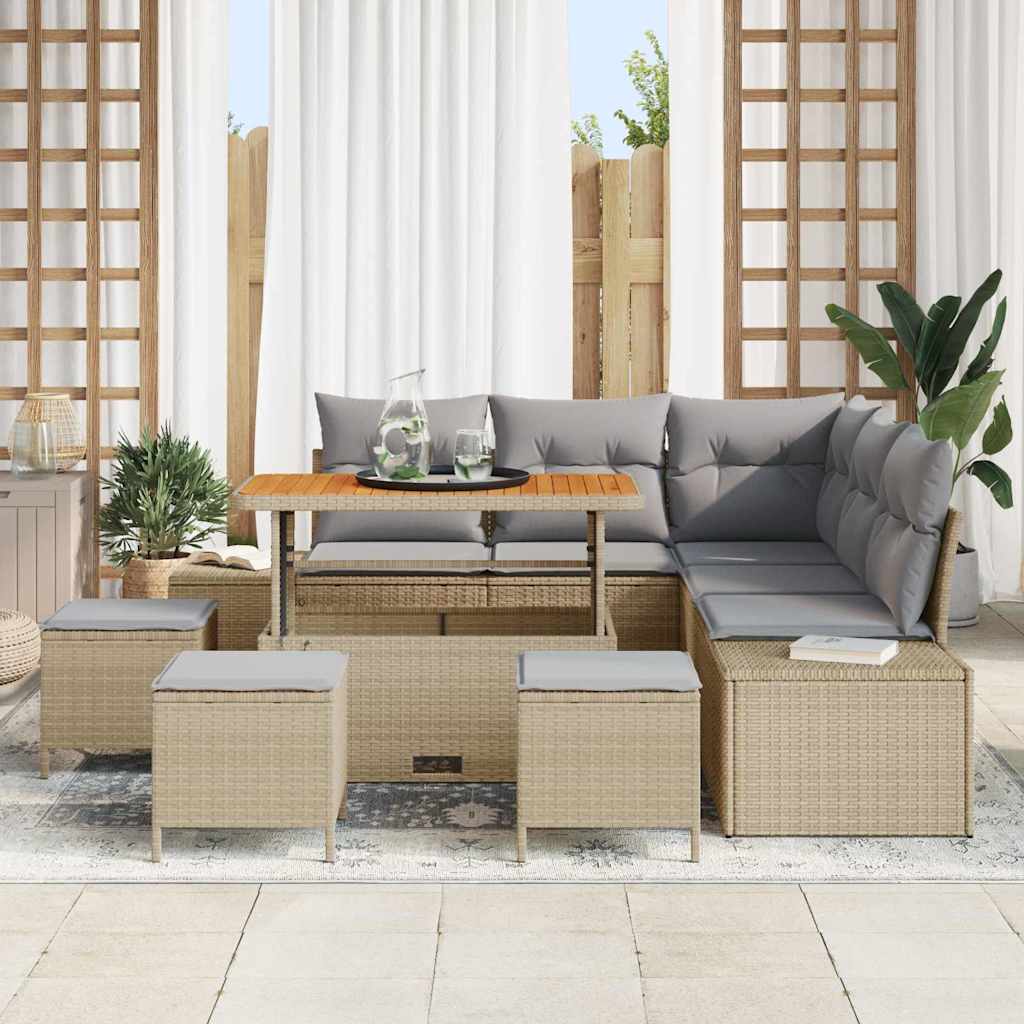Tuinbankenset met kussen 9 pcs Beige poly rattan is nu te koop bij PeponiXL, paradijselijk wonen!