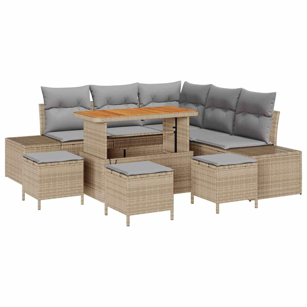 Tuinbankenset met kussen 9 pcs Beige poly rattan is nu te koop bij PeponiXL, paradijselijk wonen!