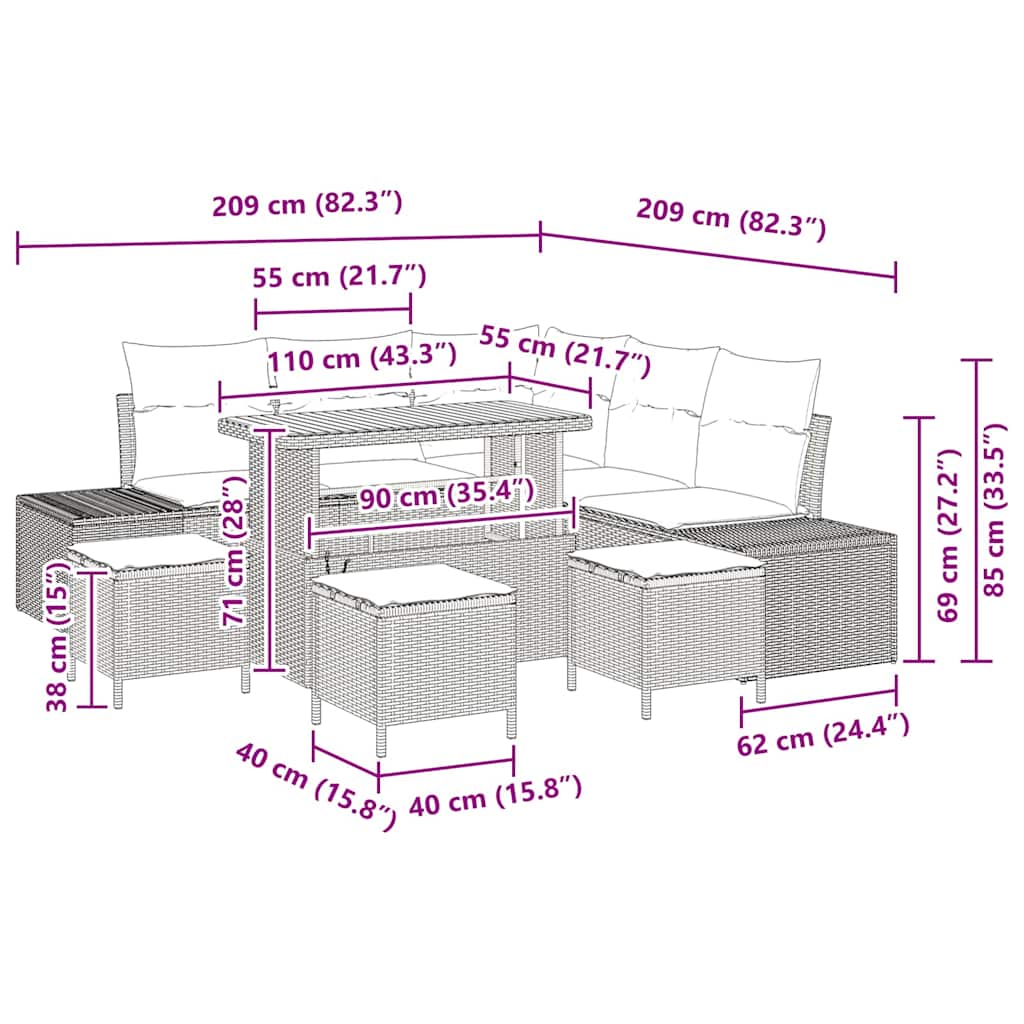 Tuinbankenset met kussen 9 pcs Beige poly rattan is nu te koop bij PeponiXL, paradijselijk wonen!