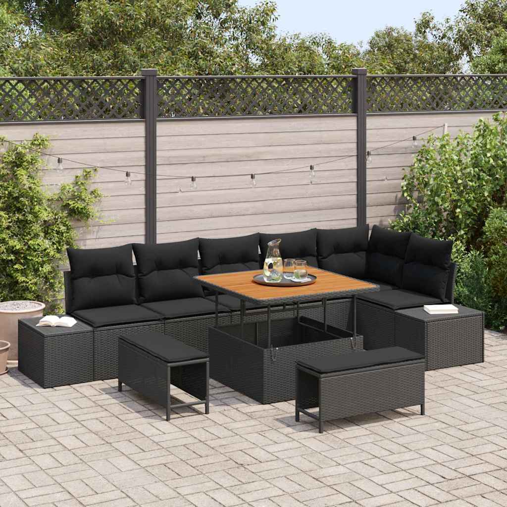 Tuinbankenset met kussen 9 pcs Zwart poly rattan is nu te koop bij PeponiXL, paradijselijk wonen!