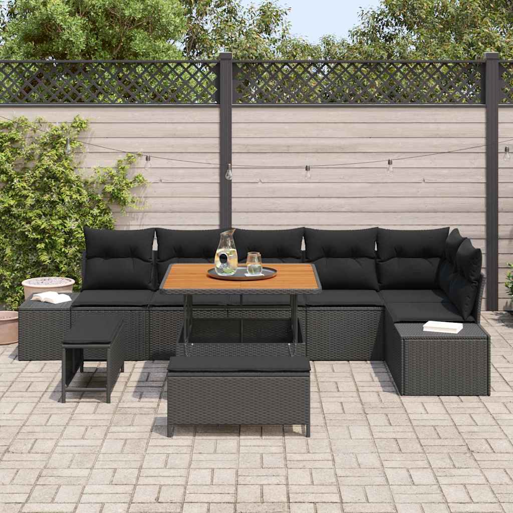 Tuinbankenset met kussen 9 pcs Zwart poly rattan is nu te koop bij PeponiXL, paradijselijk wonen!