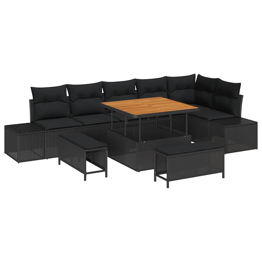 Tuinbankenset met kussen 9 pcs Zwart poly rattan is nu te koop bij PeponiXL, paradijselijk wonen!