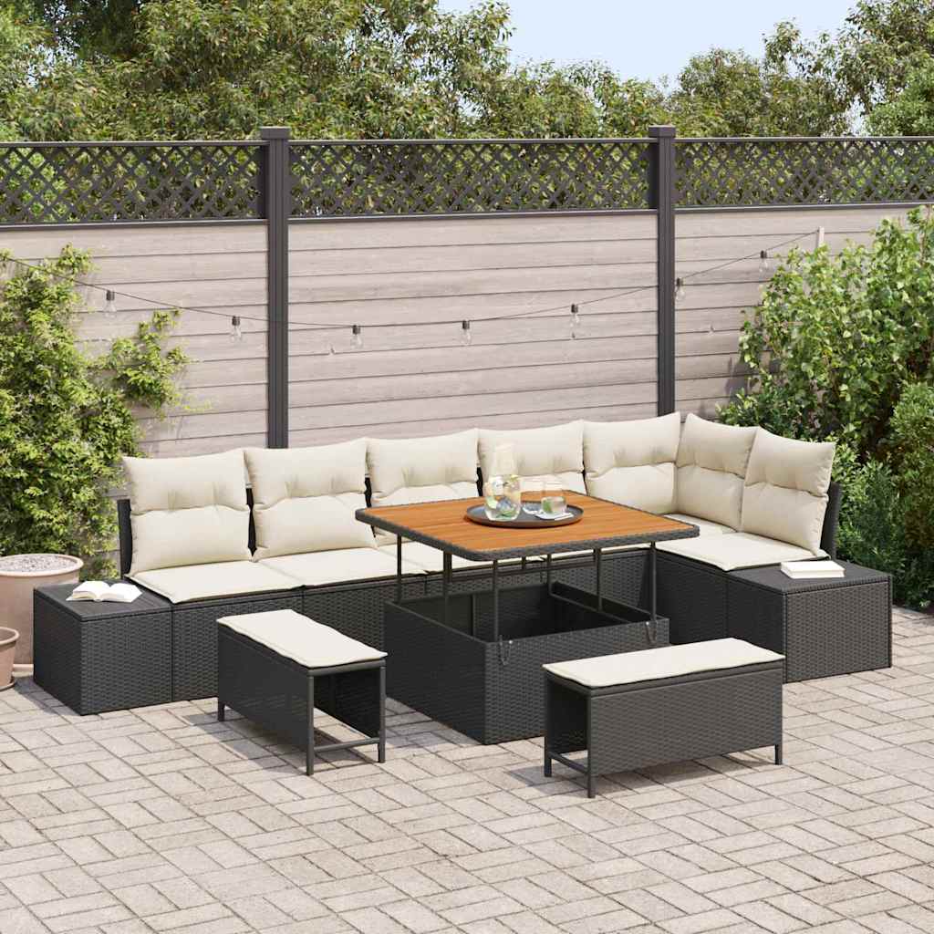 Tuinbankenset met kussen 9 pcs Zwart poly rattan is nu te koop bij PeponiXL, paradijselijk wonen!