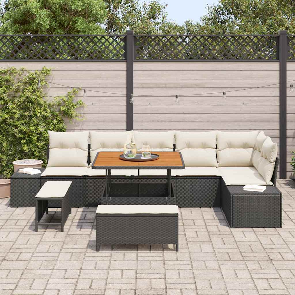 Tuinbankenset met kussen 9 pcs Zwart poly rattan is nu te koop bij PeponiXL, paradijselijk wonen!