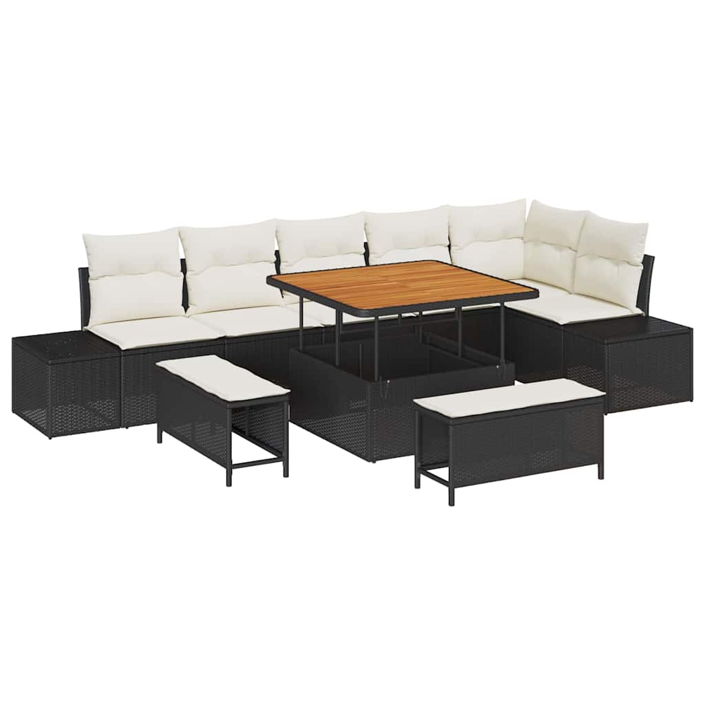 Tuinbankenset met kussen 9 pcs Zwart poly rattan is nu te koop bij PeponiXL, paradijselijk wonen!