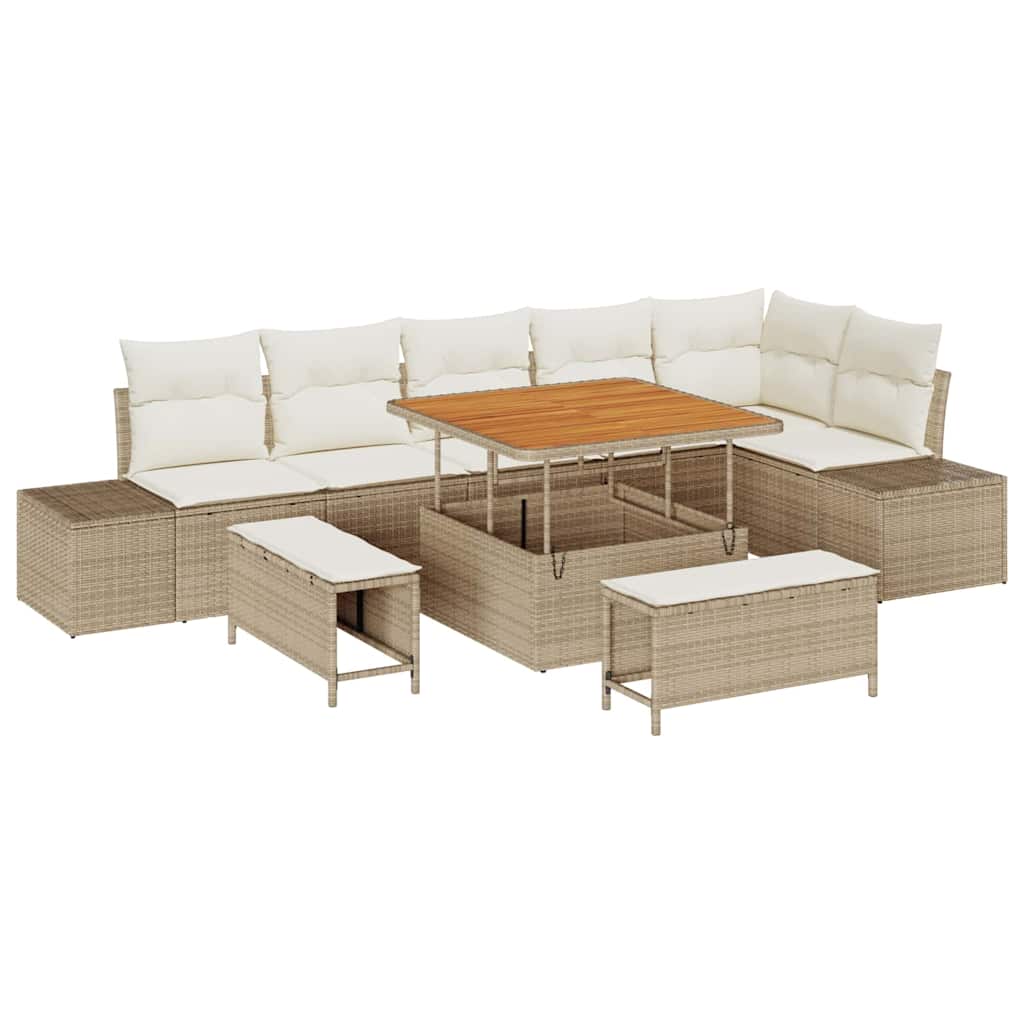Tuinbankenset met kussen 9 pcs Beige poly rattan is nu te koop bij PeponiXL, paradijselijk wonen!