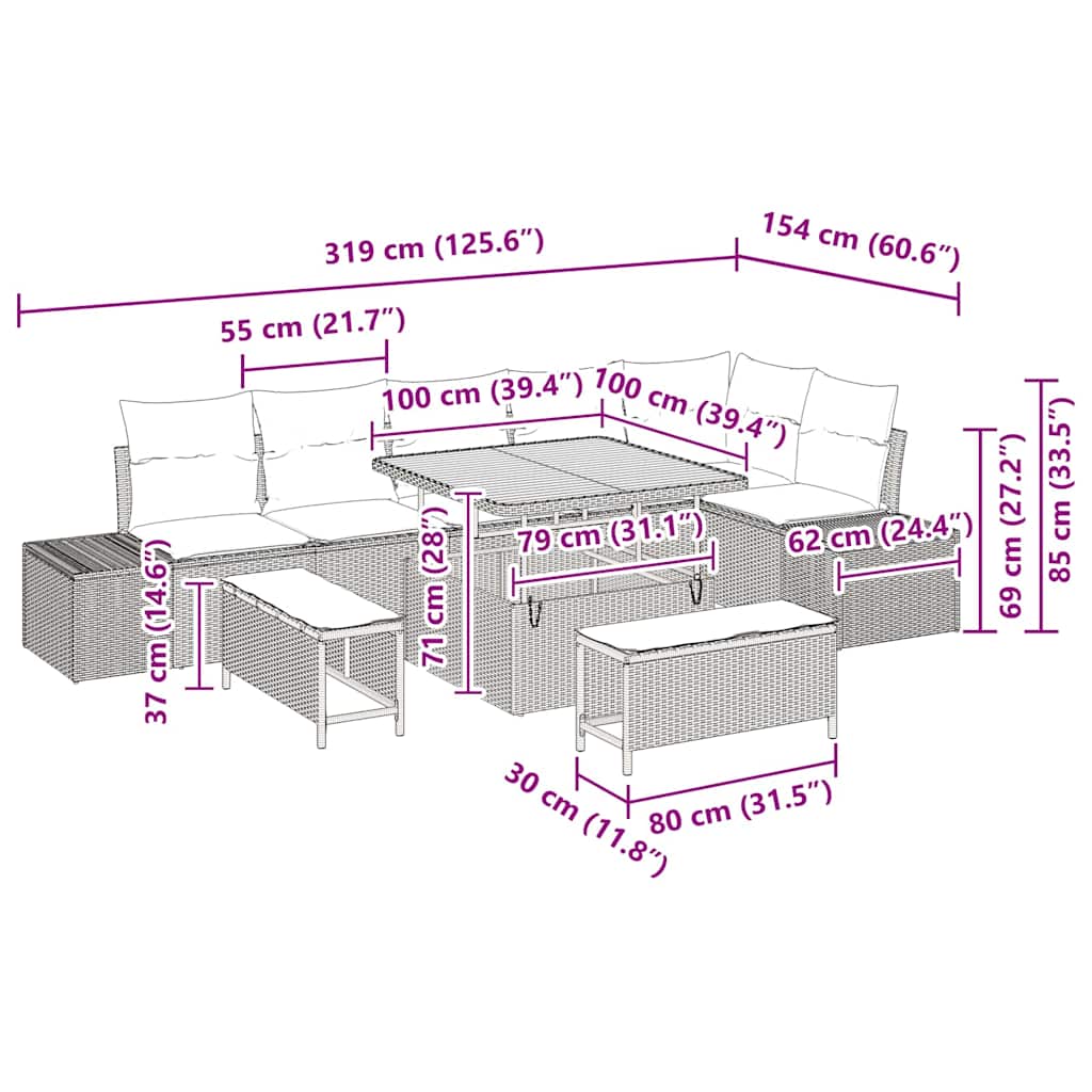 Tuinbankenset met kussen 9 pcs Beige poly rattan is nu te koop bij PeponiXL, paradijselijk wonen!