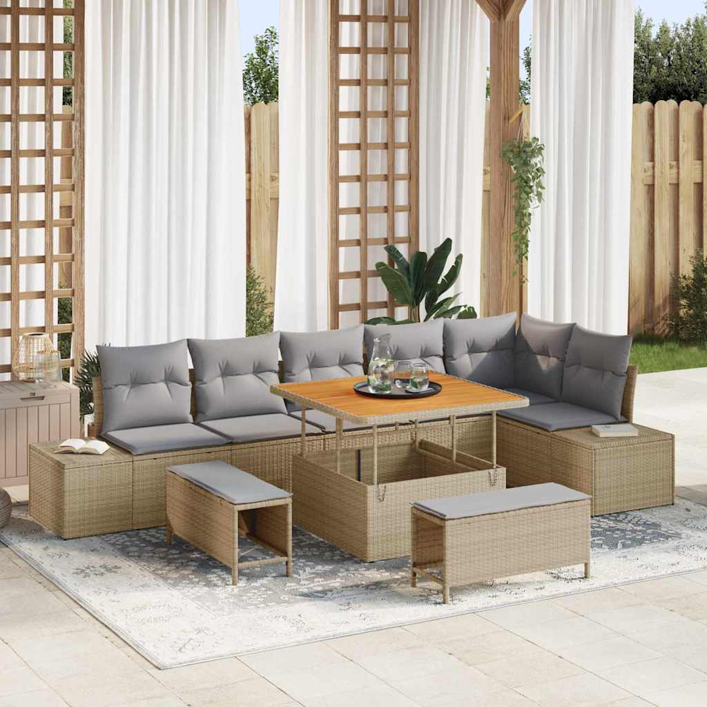 Tuinbankenset met kussen 9 pcs Beige poly rattan is nu te koop bij PeponiXL, paradijselijk wonen!