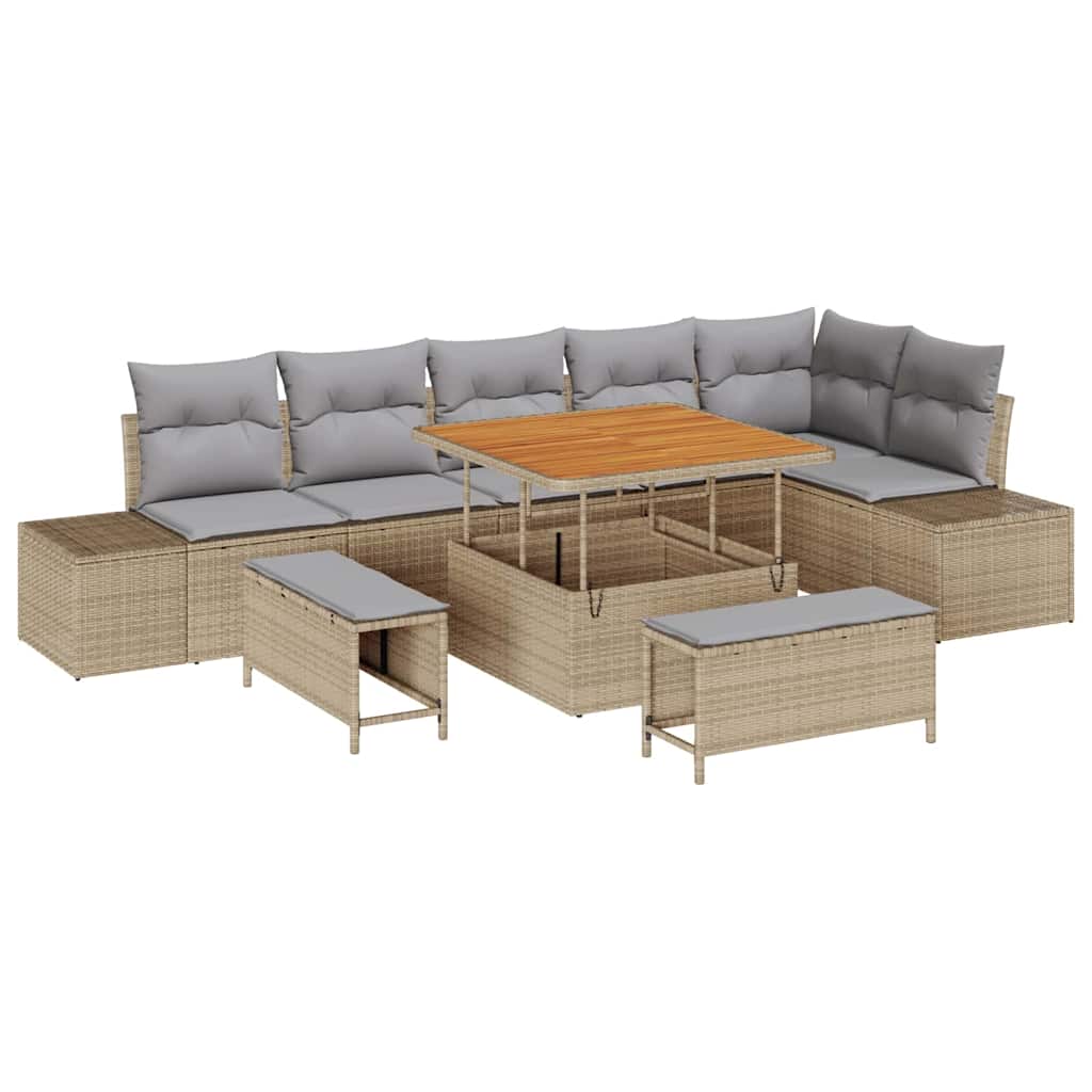 Tuinbankenset met kussen 9 pcs Beige poly rattan is nu te koop bij PeponiXL, paradijselijk wonen!