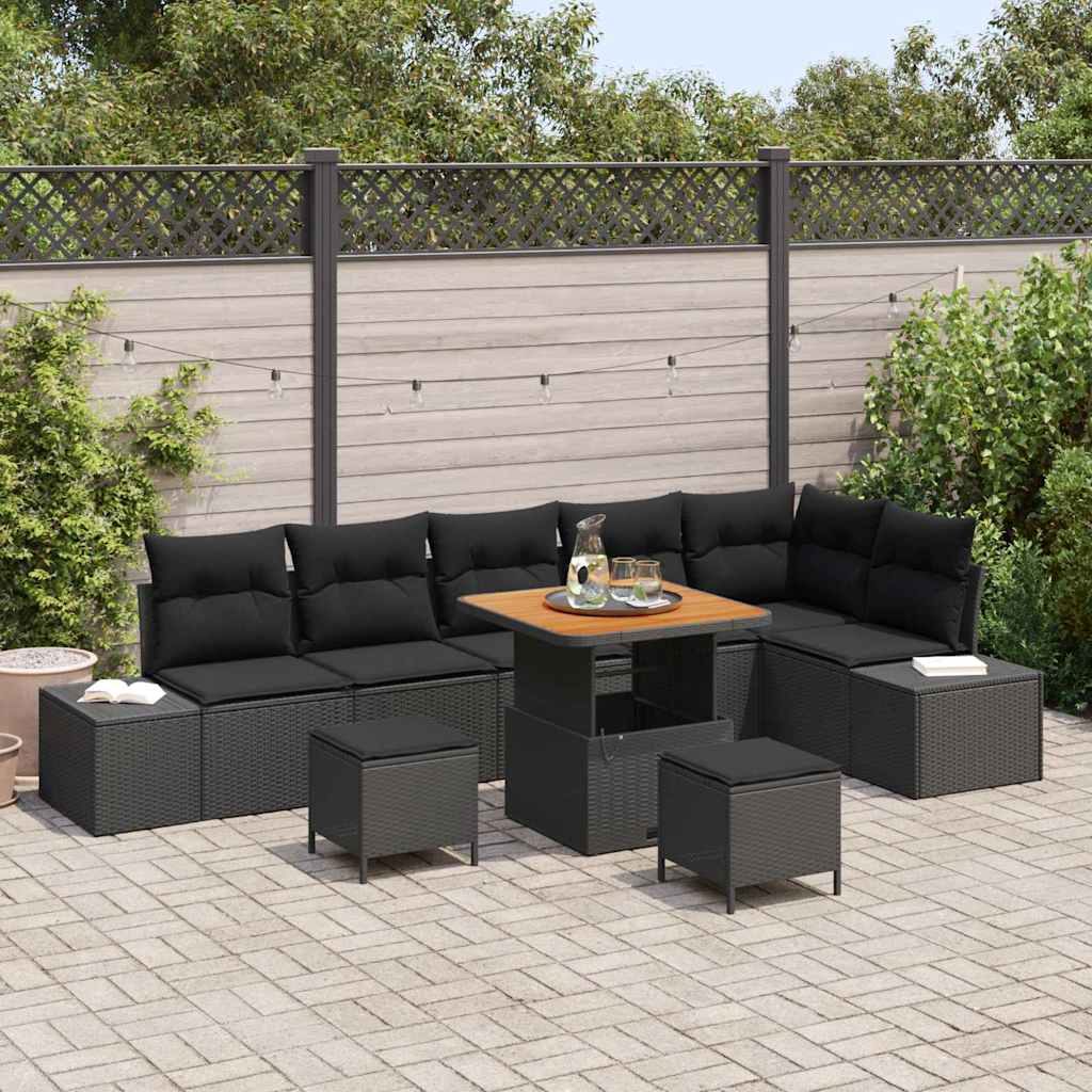 Tuinbankenset met kussen 9 pcs Zwart poly rattan is nu te koop bij PeponiXL, paradijselijk wonen!