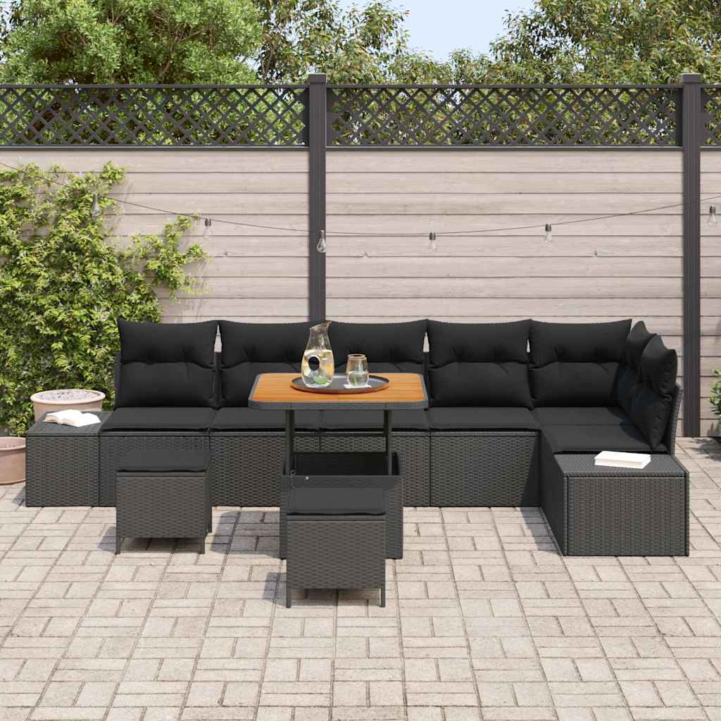 Tuinbankenset met kussen 9 pcs Zwart poly rattan is nu te koop bij PeponiXL, paradijselijk wonen!