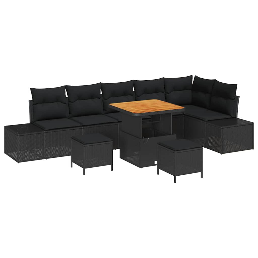 Tuinbankenset met kussen 9 pcs Zwart poly rattan is nu te koop bij PeponiXL, paradijselijk wonen!