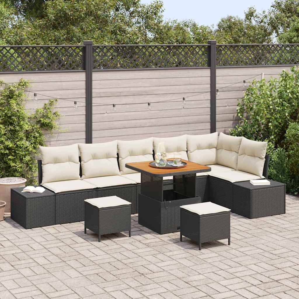 Tuinbankenset met kussen 9 pcs Zwart poly rattan is nu te koop bij PeponiXL, paradijselijk wonen!