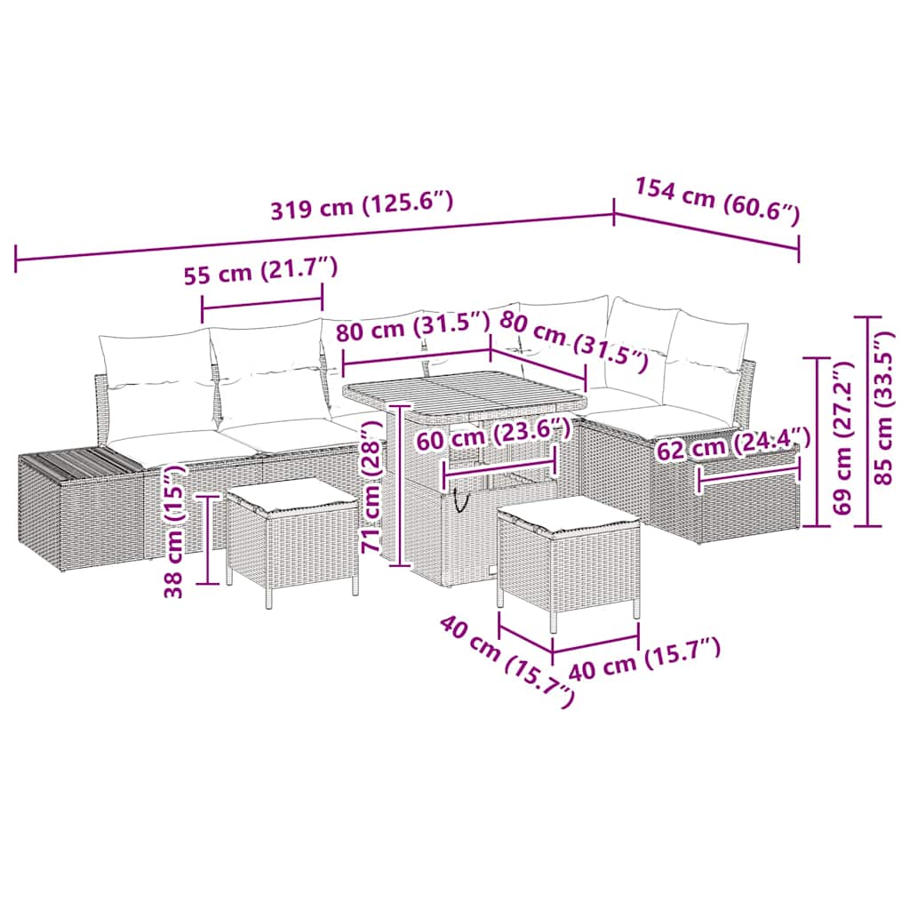Tuinbankenset met kussen 9 pcs Grijs poly rattan is nu te koop bij PeponiXL, paradijselijk wonen!