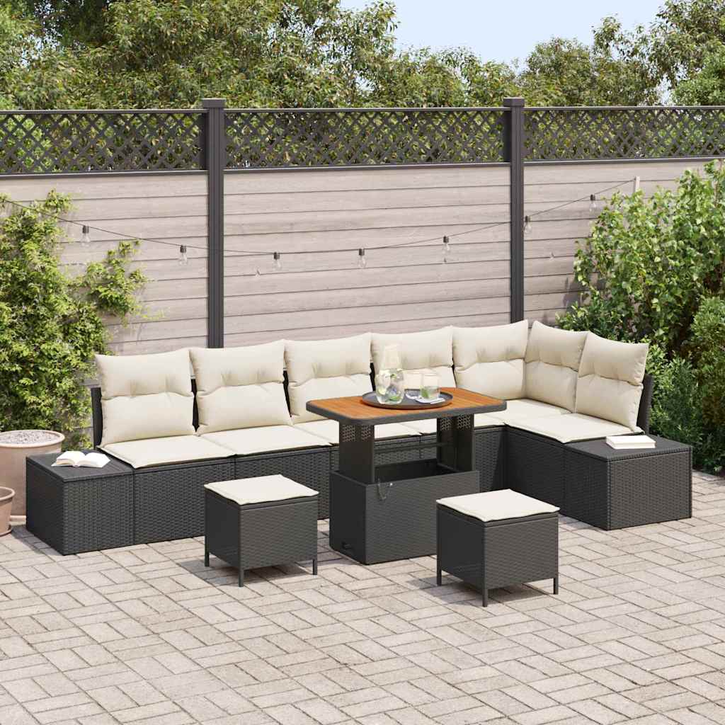 Tuinbankenset met kussen 9 pcs Zwart poly rattan is nu te koop bij PeponiXL, paradijselijk wonen!