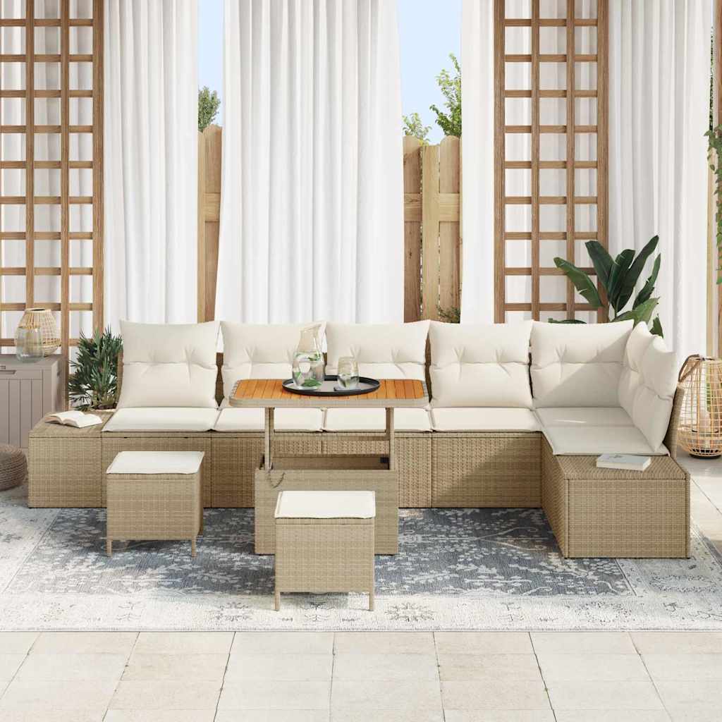 Tuinbankenset met kussen 9 pcs Beige poly rattan is nu te koop bij PeponiXL, paradijselijk wonen!