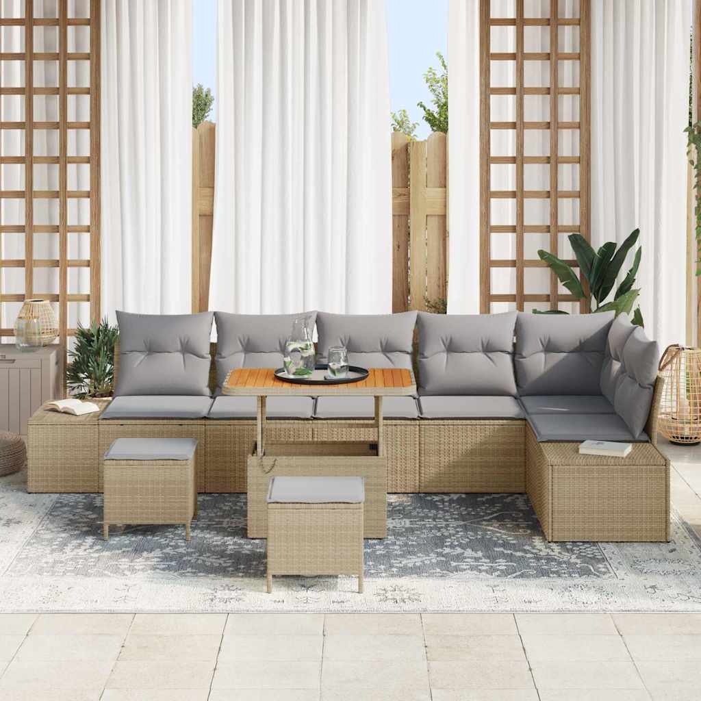 Tuinbankenset met kussen 9 pcs Beige poly rattan is nu te koop bij PeponiXL, paradijselijk wonen!