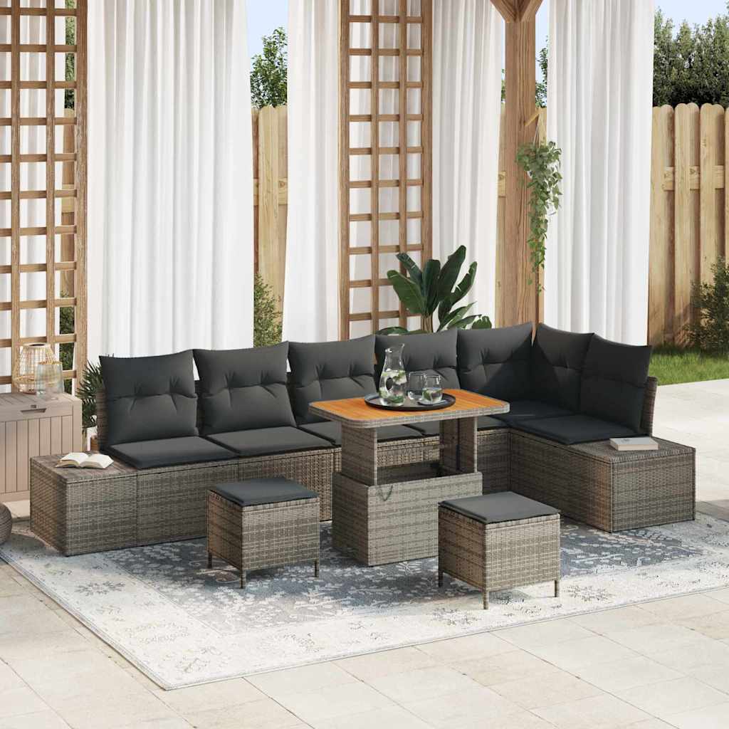 Tuinbankenset met kussen 9 pcs Grijs poly rattan is nu te koop bij PeponiXL, paradijselijk wonen!