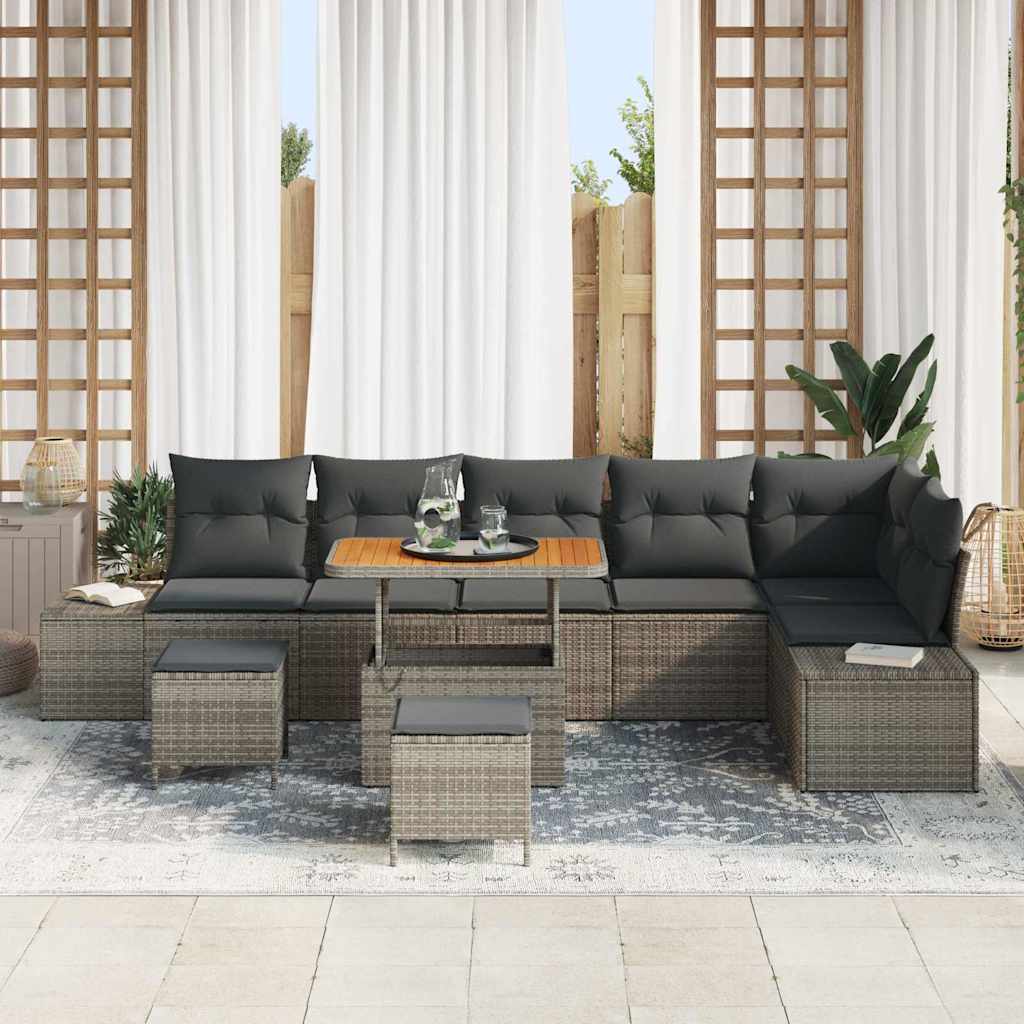 Tuinbankenset met kussen 9 pcs Grijs poly rattan is nu te koop bij PeponiXL, paradijselijk wonen!