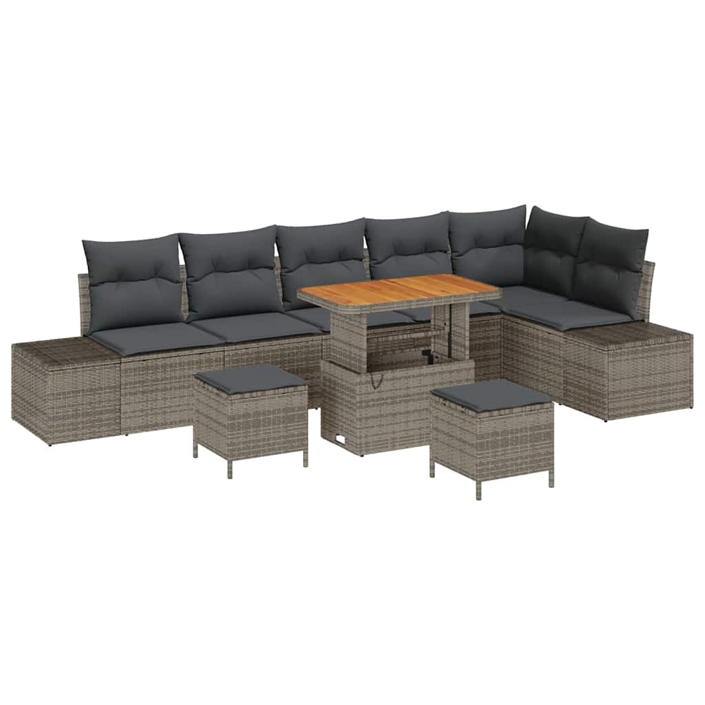 Tuinbankenset met kussen 9 pcs Grijs poly rattan is nu te koop bij PeponiXL, paradijselijk wonen!