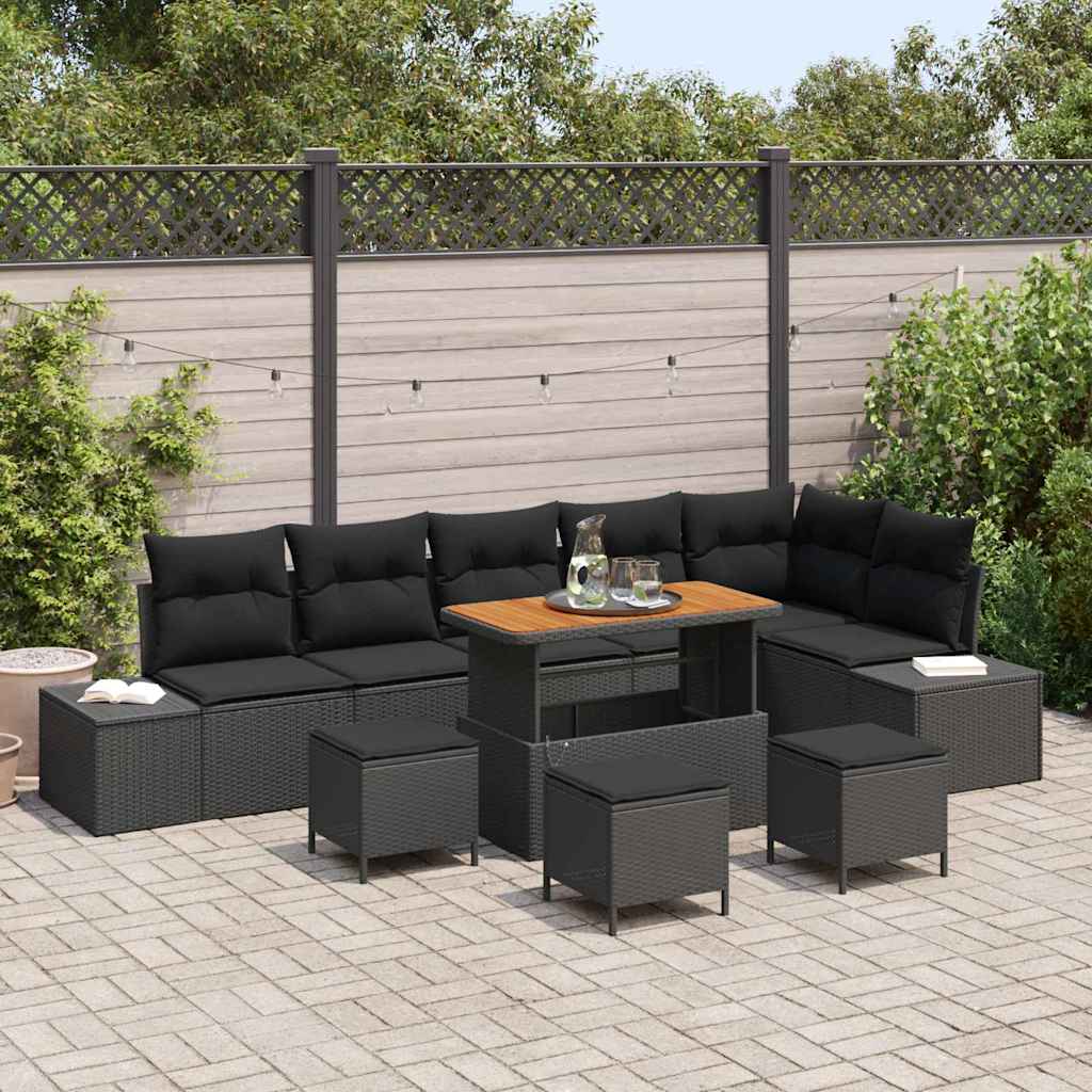 Tuinbankenset met kussen 10 pcs Zwart poly rattan is nu te koop bij PeponiXL, paradijselijk wonen!