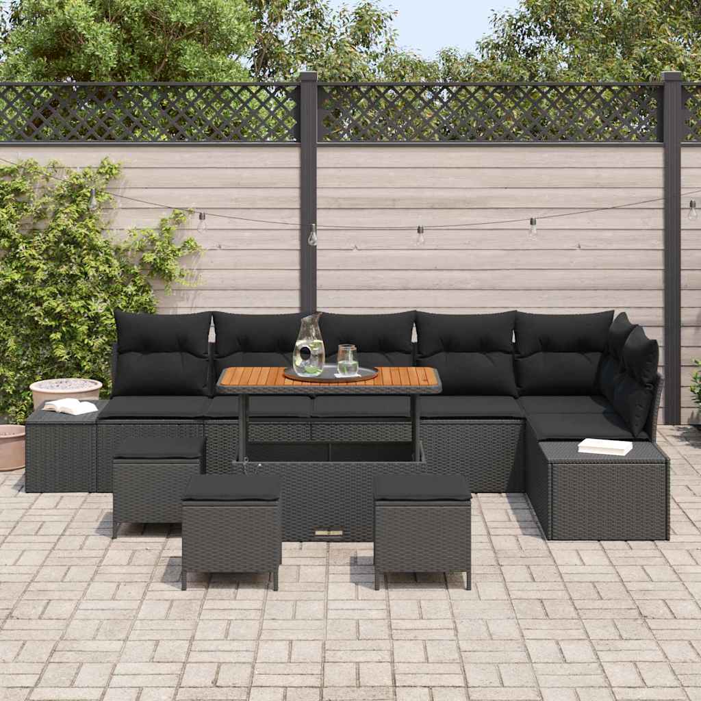 Tuinbankenset met kussen 10 pcs Zwart poly rattan is nu te koop bij PeponiXL, paradijselijk wonen!