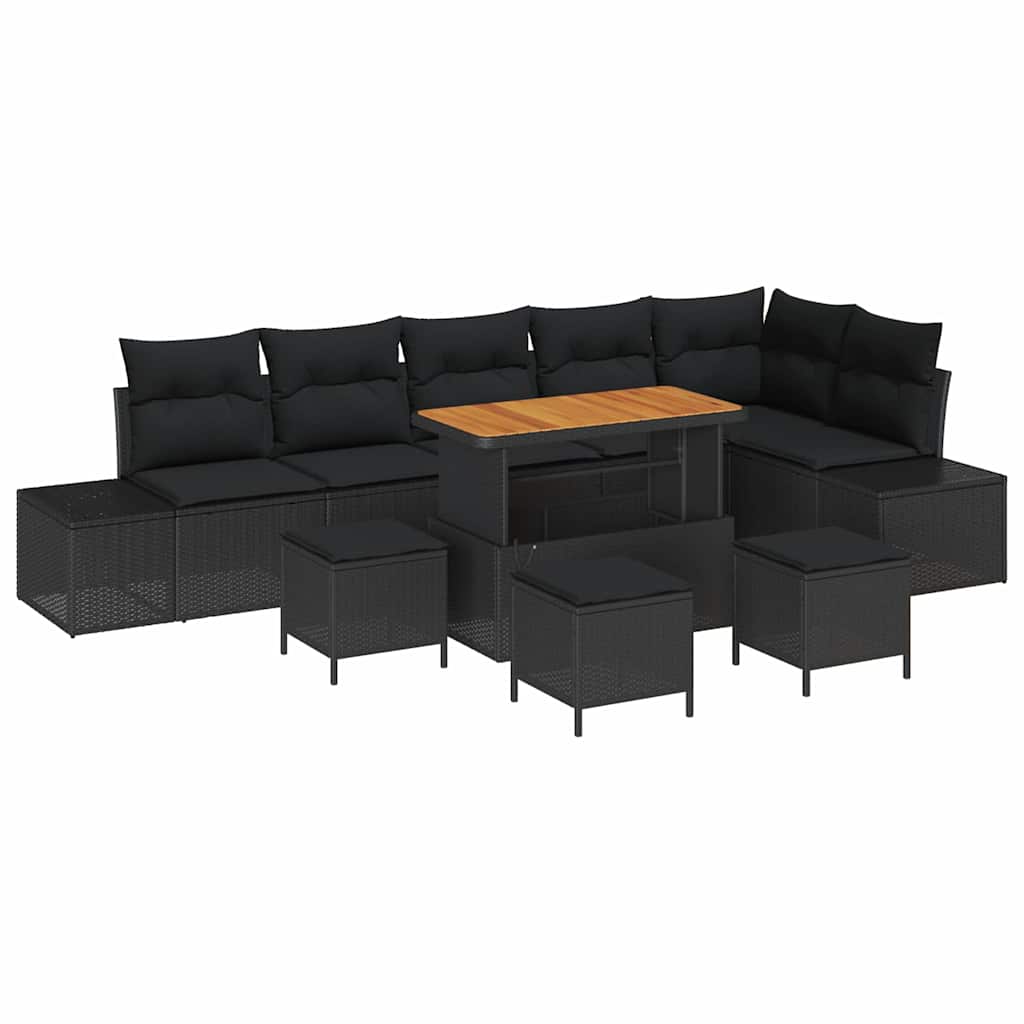 Tuinbankenset met kussen 10 pcs Zwart poly rattan is nu te koop bij PeponiXL, paradijselijk wonen!