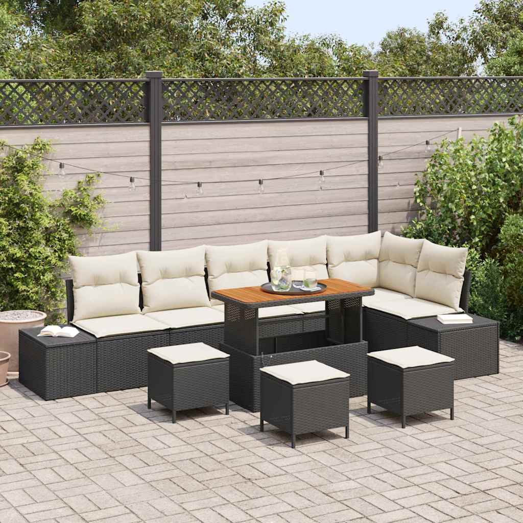 Tuinbankenset met kussen 10 pcs Zwart poly rattan is nu te koop bij PeponiXL, paradijselijk wonen!