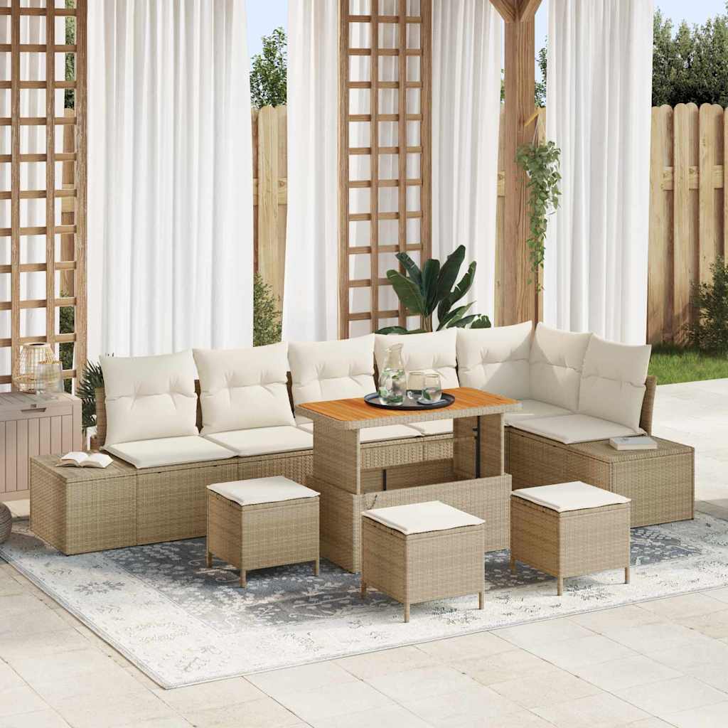 Tuinbankenset met kussen 10 pcs Beige poly rattan is nu te koop bij PeponiXL, paradijselijk wonen!