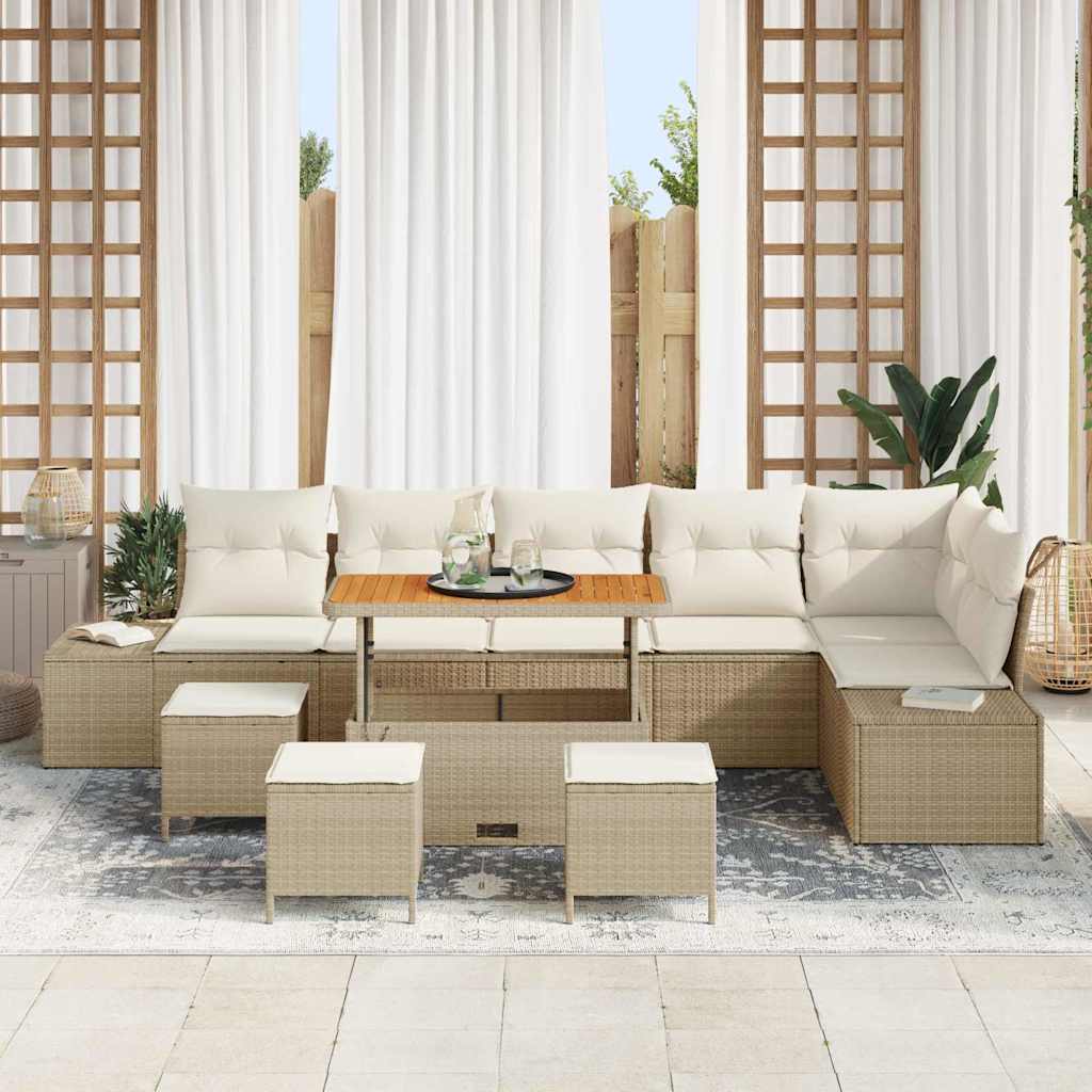 Tuinbankenset met kussen 10 pcs Beige poly rattan is nu te koop bij PeponiXL, paradijselijk wonen!