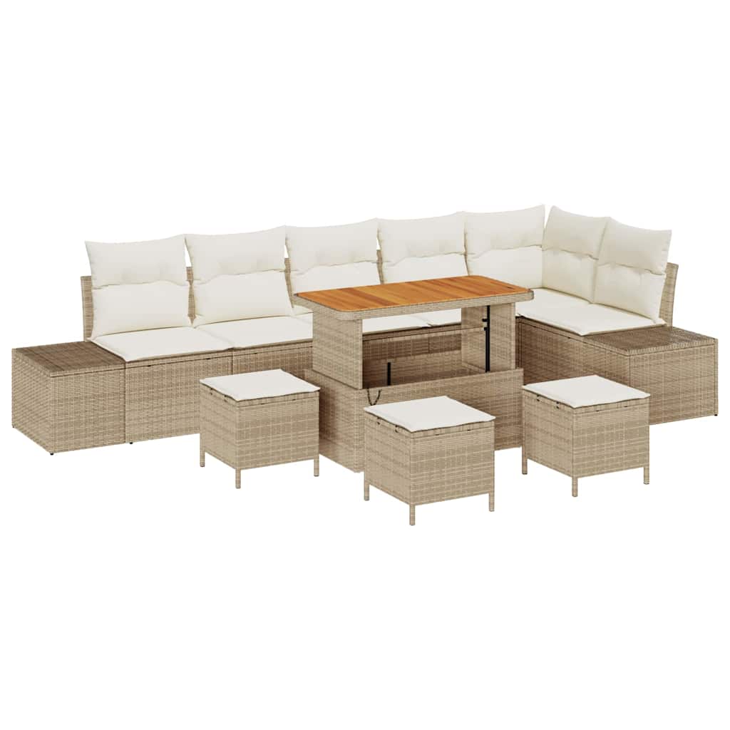 Tuinbankenset met kussen 10 pcs Beige poly rattan is nu te koop bij PeponiXL, paradijselijk wonen!